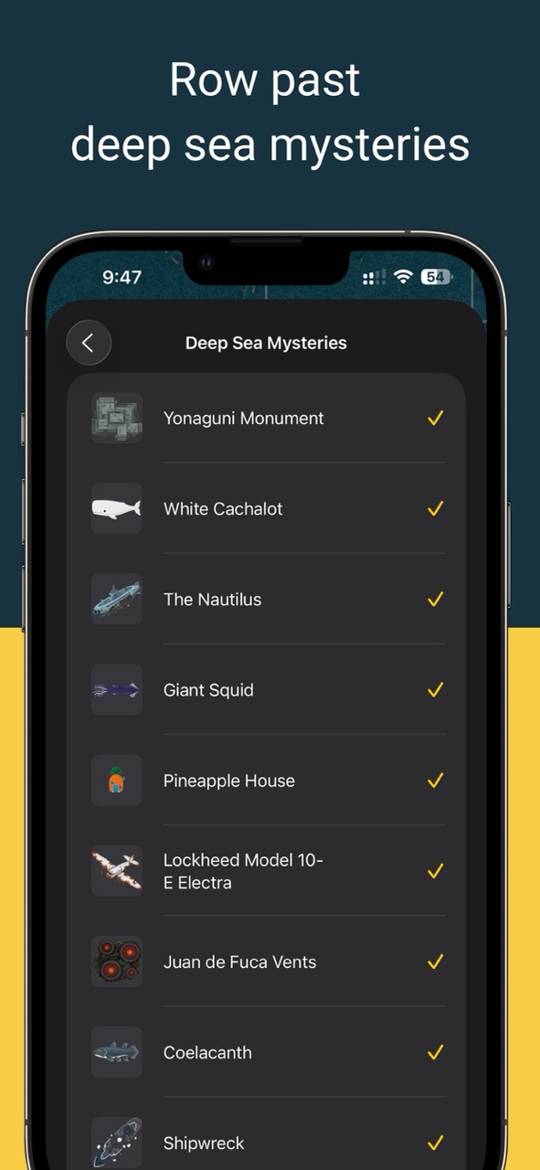 YouVsYou Deep Sea Mysteries list, the decorative objects that pass beneath your boat